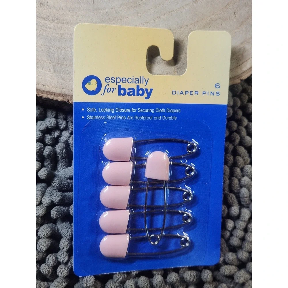 Vtg. Especially For Baby Brand Diaper Pins Safety Lock Pin Stainless 6-pk Pink